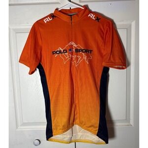 Polo Sport RLX Ralph Lauren Mens Cycling Jersey Orange Black Quarter Zip Size L